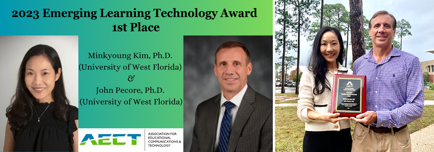 Drs. Minkyoung Kim and John Pecore accept the Emerging Learning Technology Award