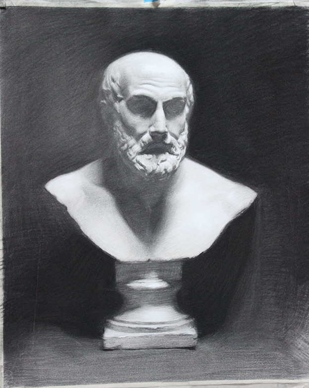 a charcoal rendering of a bust of Plato by artist Josh Green