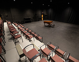 Isometric image of the Studio Theatre with seating and baby grand piano