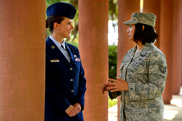 Two military students on campus