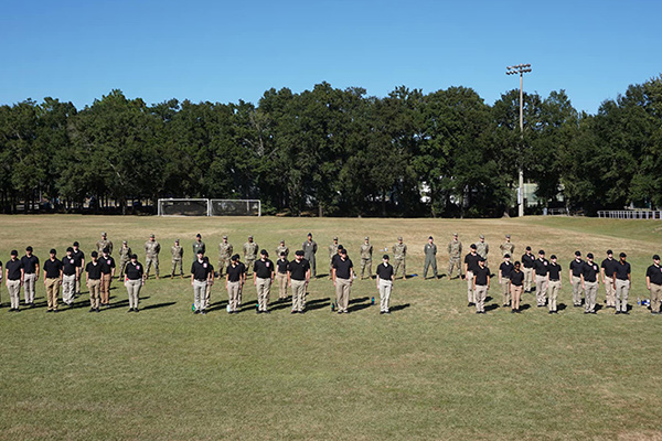 cadets in formation on a field