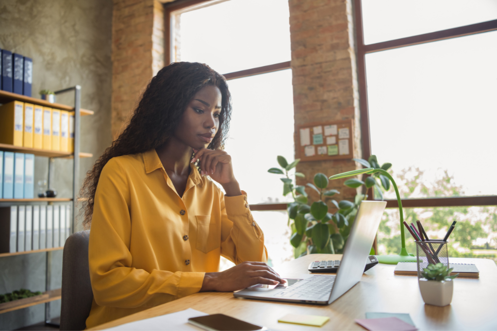 Woman working on laptop