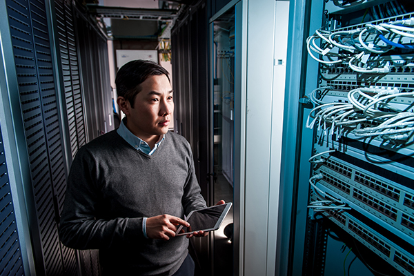 Technician in server room